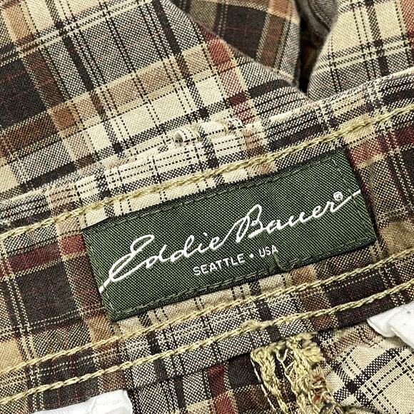 Eddie Bauer Men Cargo Shorts Size 30 Brown Plaid Mid Rise 11" Inseam 100% Cotton - Picture 3 of 6